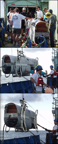 Deployment of the DSL-120. Photo by Monte Basgall. Nicholas School of the Environment, Duke University.